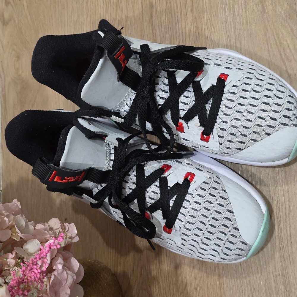 Nike White and Black Sneakers with Red Accents